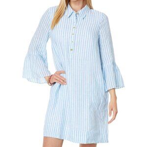 Lilly Pulitzer Jazmyn 100% Linen Tunic Shirt Dress Blue Stripe Flounce NWT 6